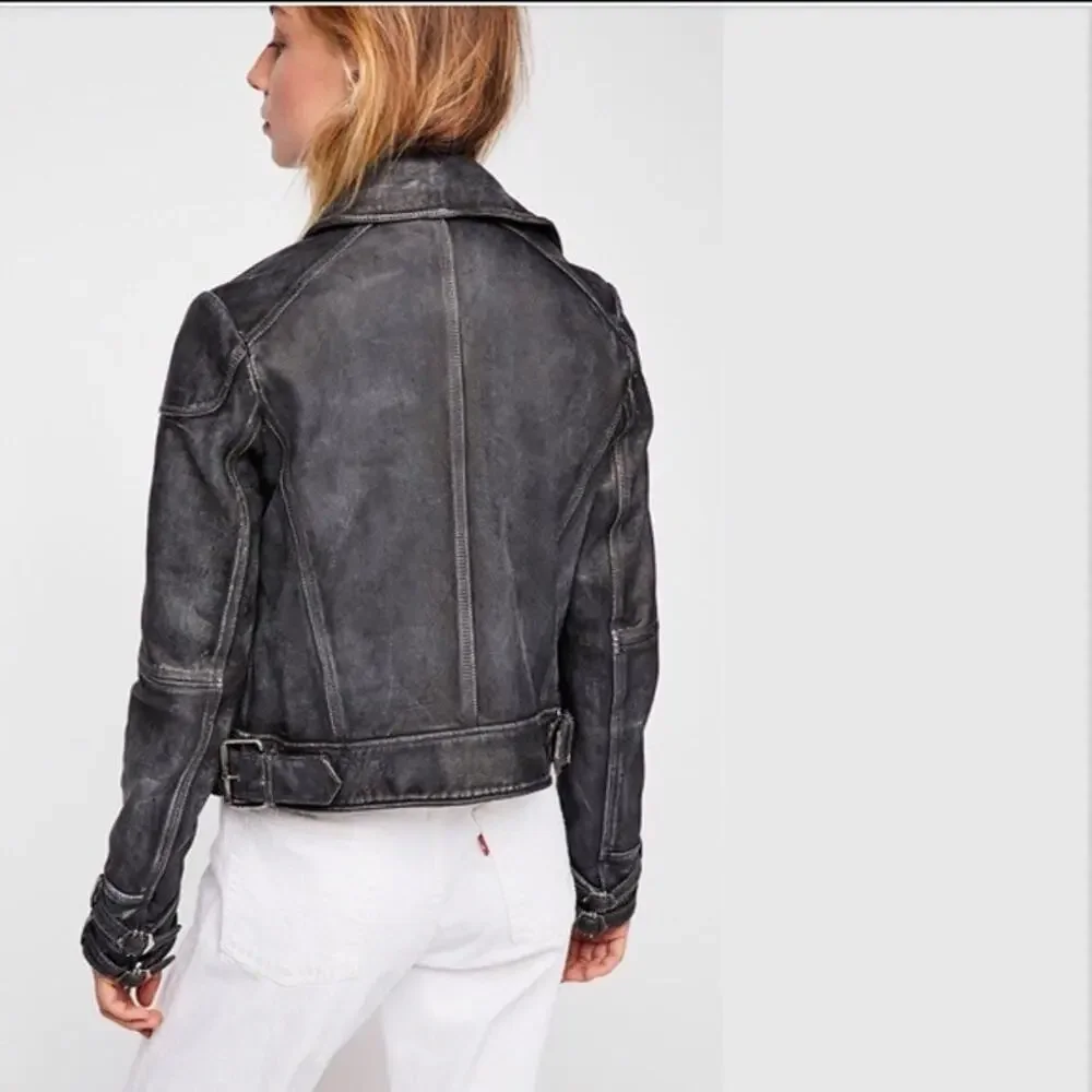 FREE PEOPLE Avis Distressed Lamb Leather Moto Jacket NWT S Small $498 - Picture 3 of 11